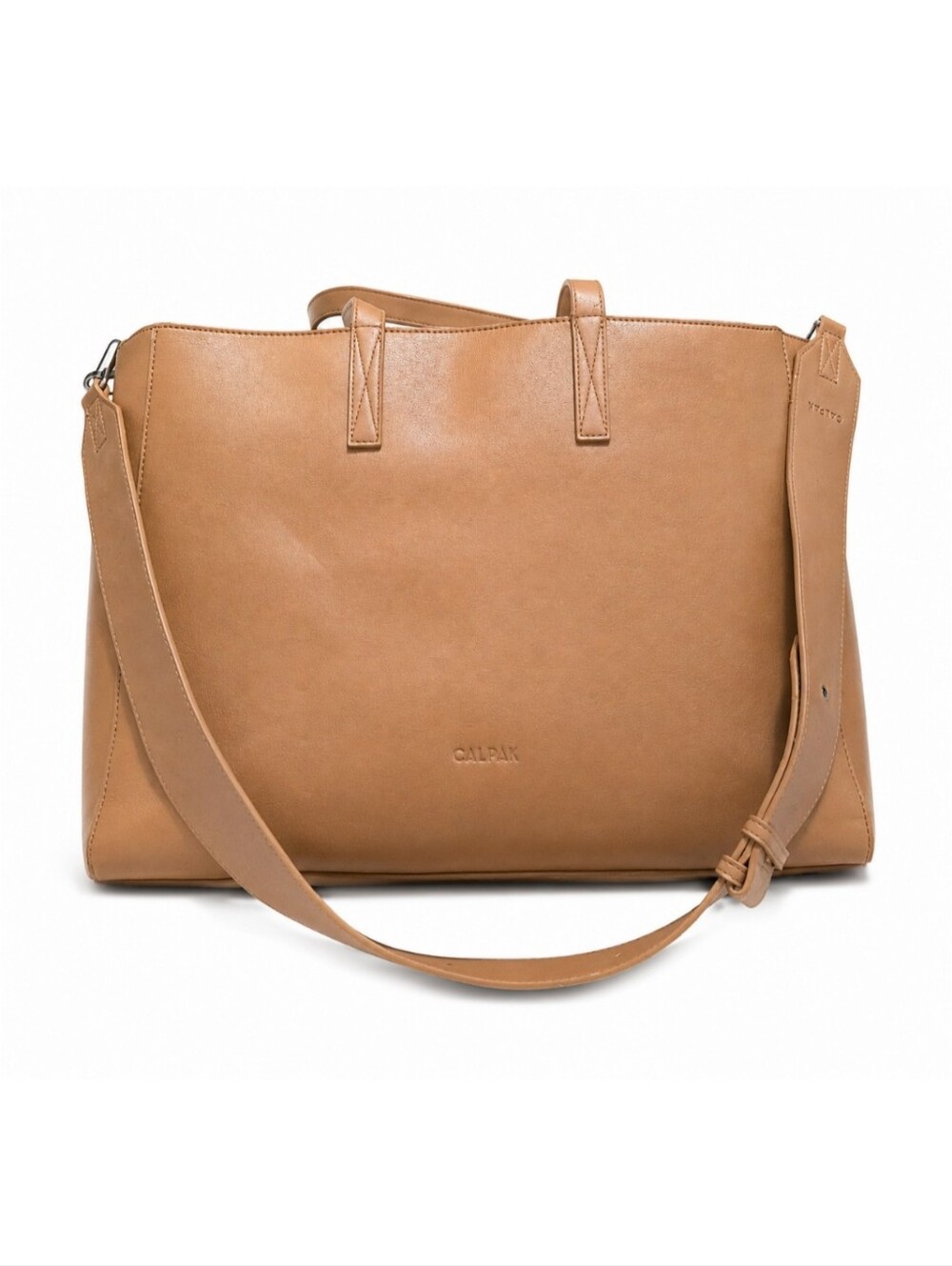 CALPAK Haven Laptop Tote Bag Toffee Vegan Leather Crossbody Work Travel 16"